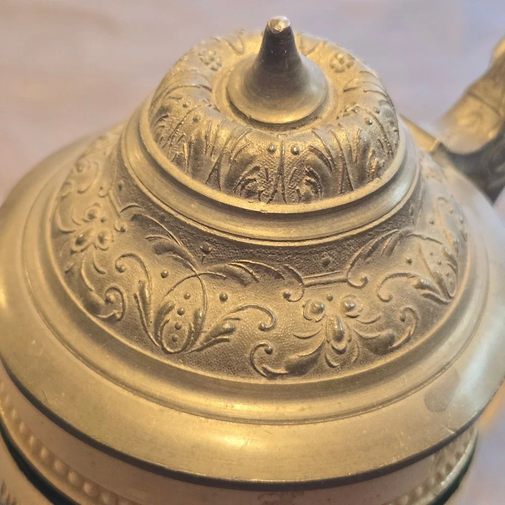 Vintage German Beer Stein with‎ Pewter Lid and Relief Scene